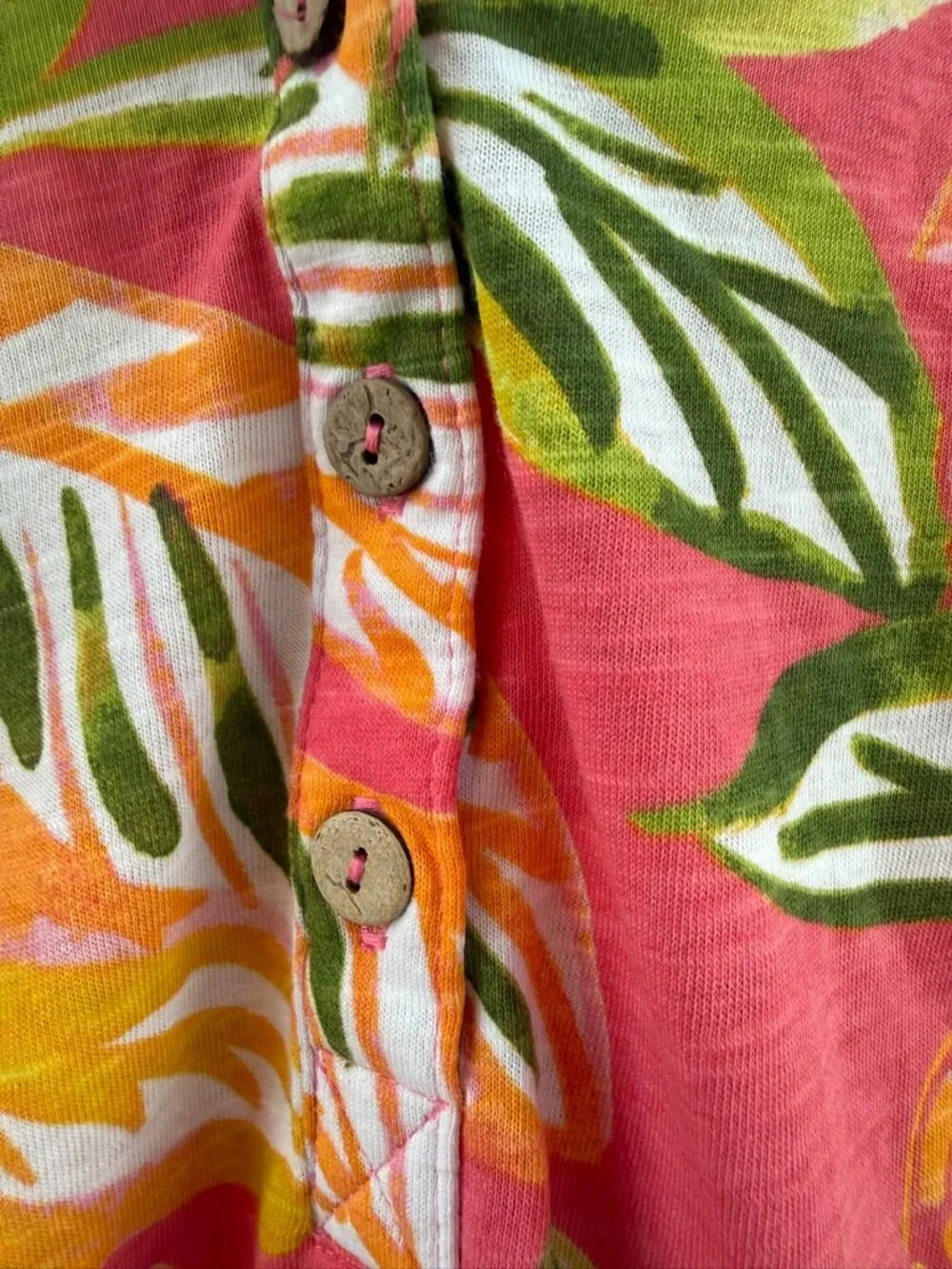 Caribbean Joe Tropical Floral Sleeveless Henley Tank Top Pink Green Women's S - Picture 3 of 6